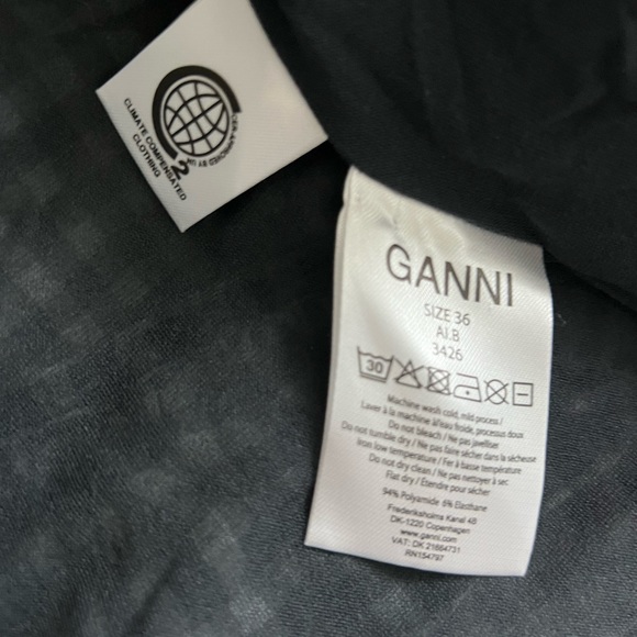 GANNI Black/White Check Gingham Print 3/4 Sleeve Mini Wrap Dress - Picture 8 of 8